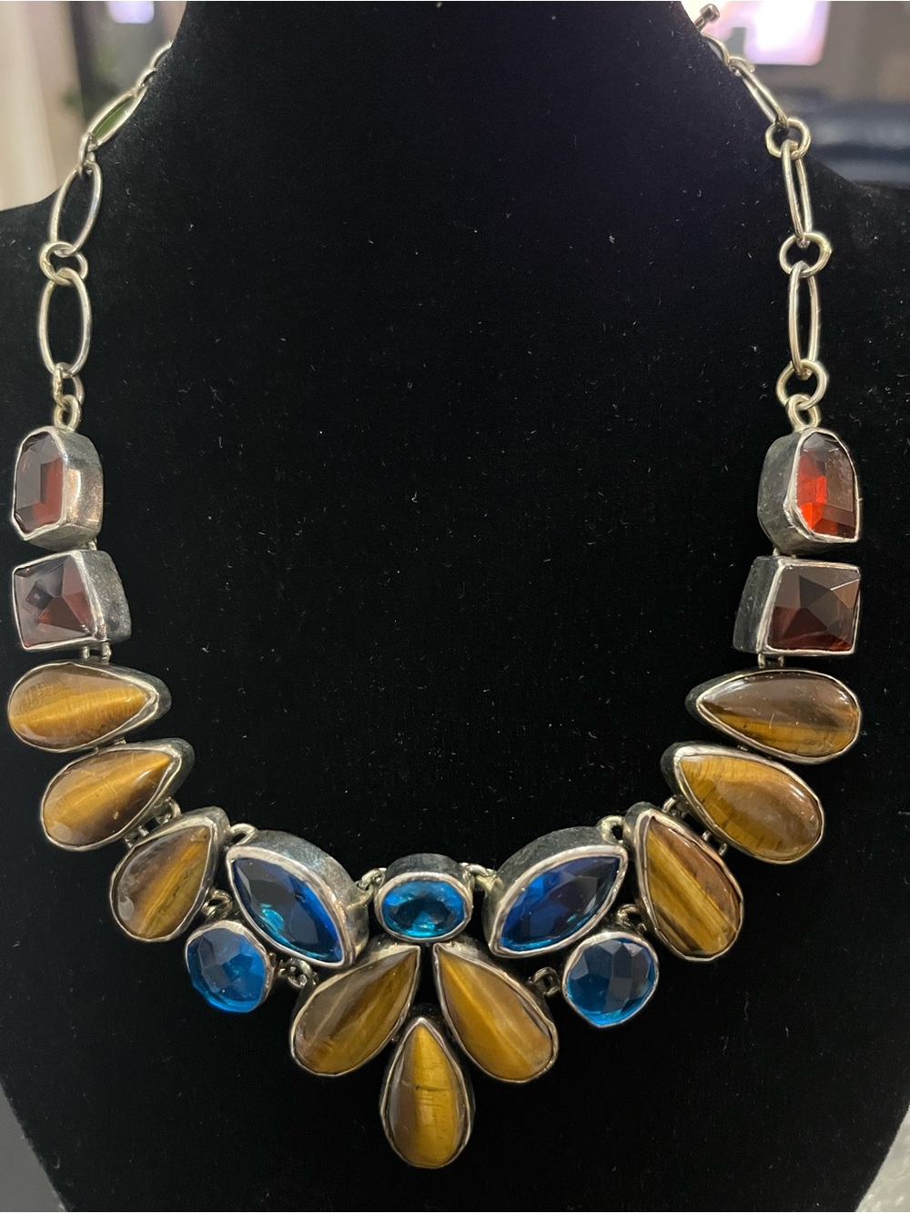 Statement Blue and Brown Gemstone Necklace